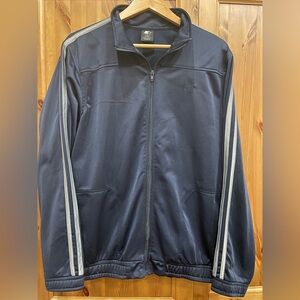 Starter Mens Large zip up blue track jacket with reflector stripes